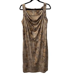 Ellen Tracy Metallic Gold, Silver And Brown Sleeveless Dress Cowl Neck Size L